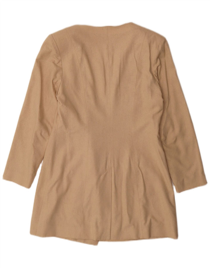 Vintage mujer longline 1 botón Blazer chaqueta Reino Unido 10 pequeña seda beige