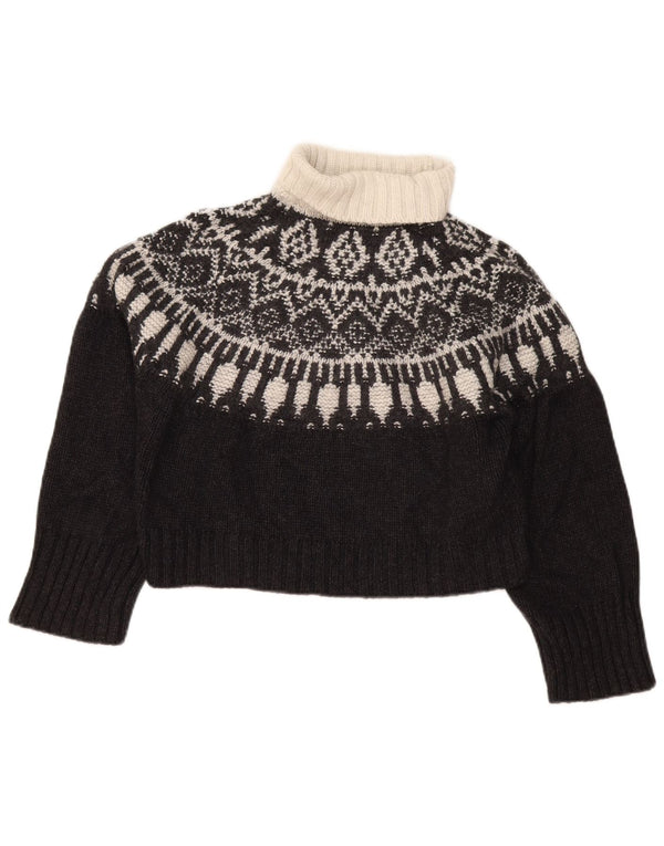 Massimo Dutti Jersey Corto con Cuello Redondo para Mujer UK 6 XS Black Fair Isle