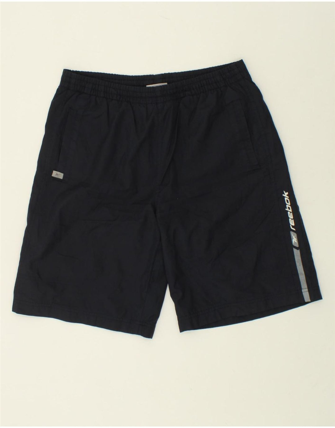 REEBOK Mens Graphic Sport Shorts Small Navy Blue Polyester Vintage Reebok and Second-Hand Reebok from Messina Hembry 