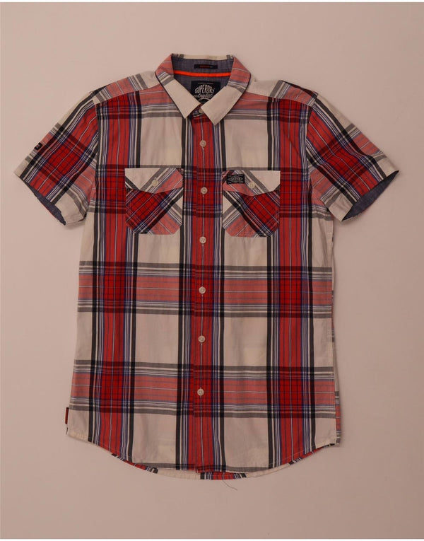 SUPERDRY Camisa de manga corta de corte regular para hombre de algodón a cuadros rojos medianos