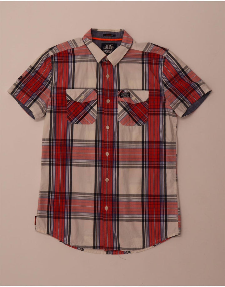 SUPERDRY Camisa de manga corta de corte regular para hombre de algodón a cuadros rojos medianos