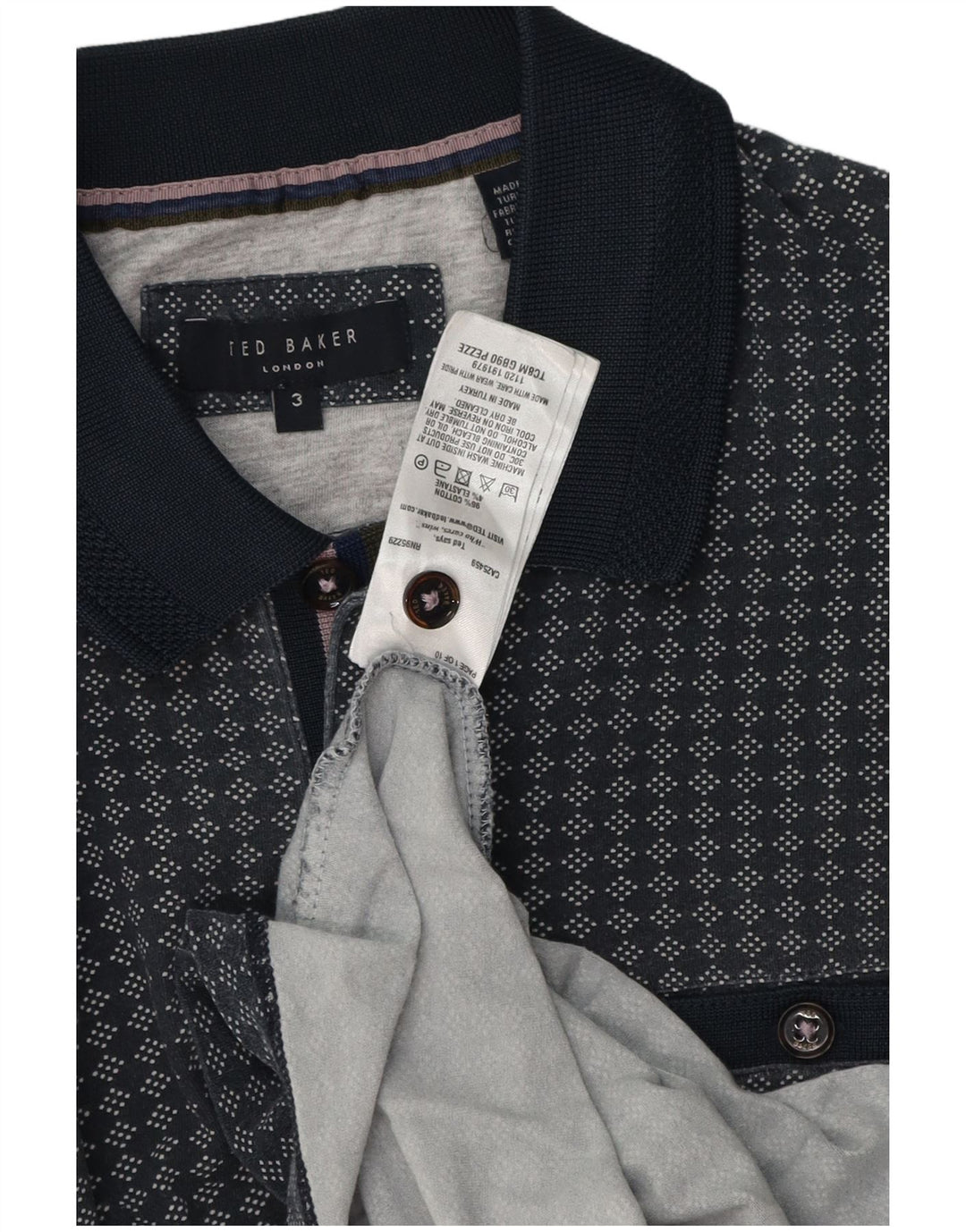 Ted Baker Polo para hombre talla 3 mediano azul marino geométrico