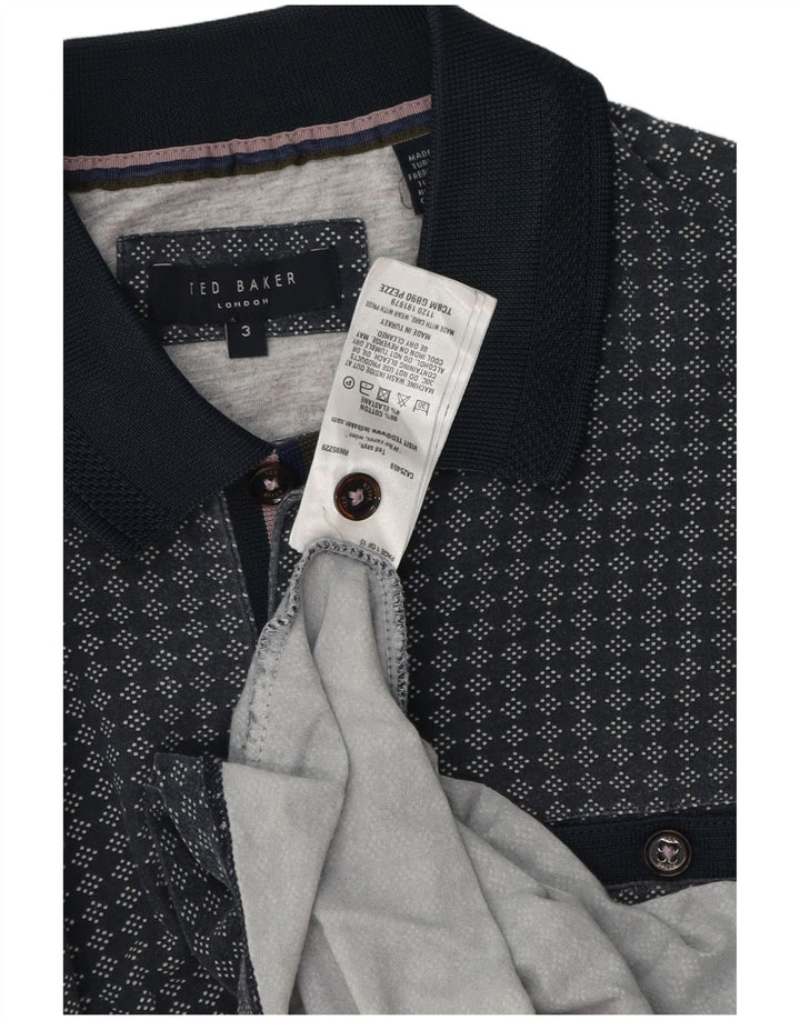 Ted Baker Polo para hombre talla 3 mediano azul marino geométrico