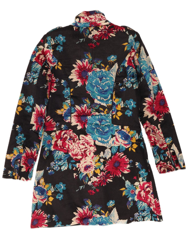 Vintage mujer terciopelo militar abrigo Reino Unido 6 XS negro floral algodón