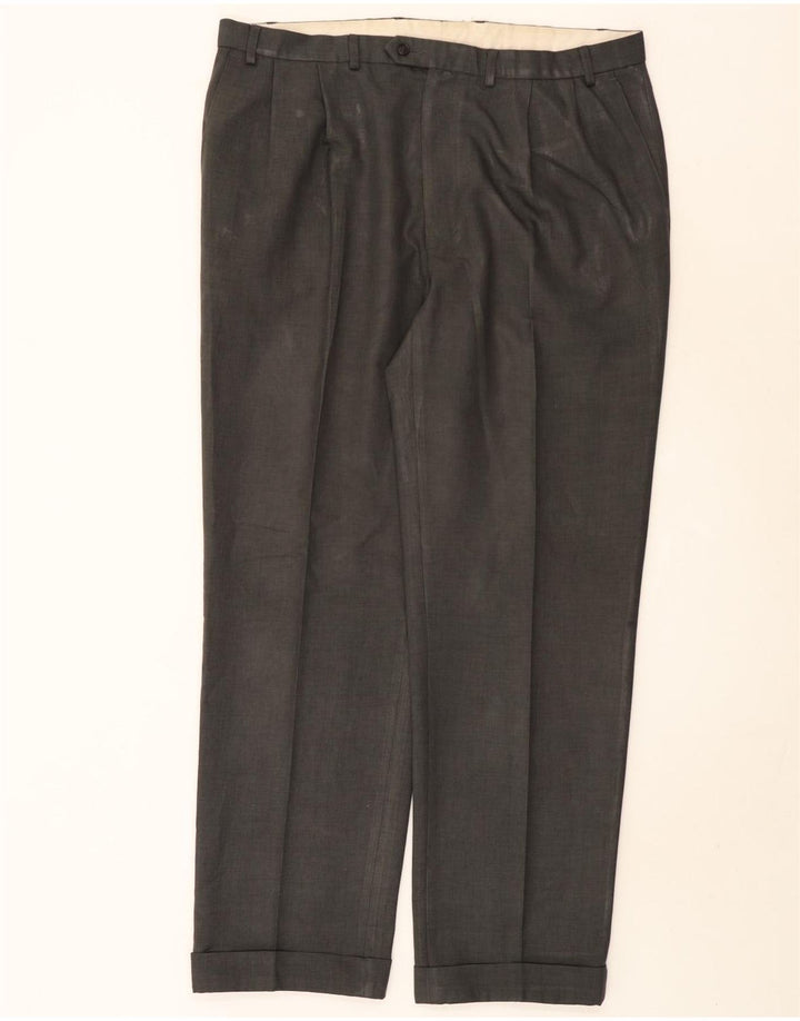 Marks & Spencer Pantalón de traje con pinzas para hombre W40 L33 Poliéster gris