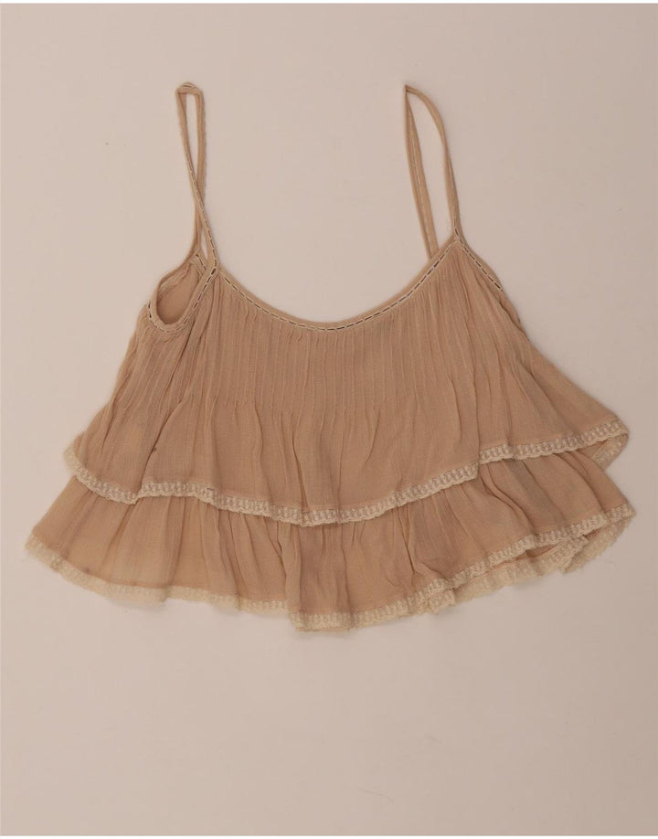 ZARA Womens Crop Cami Top UK 12 Medium Beige Viscose