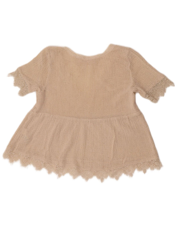 Zara Mujer Trafaluc Crop Blusa De Ganchillo Top Reino Unido 6 XS Algodón Beige