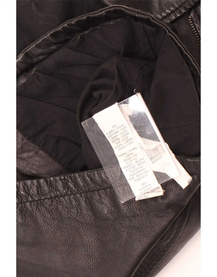 Vintage mujer crop cuero biker chaqueta Reino Unido 10 pequeño cuero negro