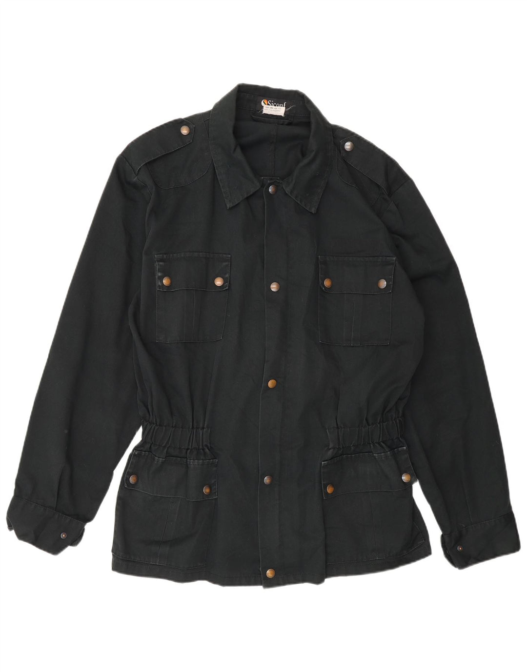 Vintage hombres militar chaqueta utilitaria IT 54 2XL poliéster negro