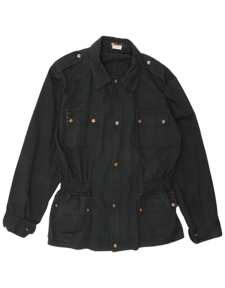 Vintage hombres militar chaqueta utilitaria IT 54 2XL poliéster negro