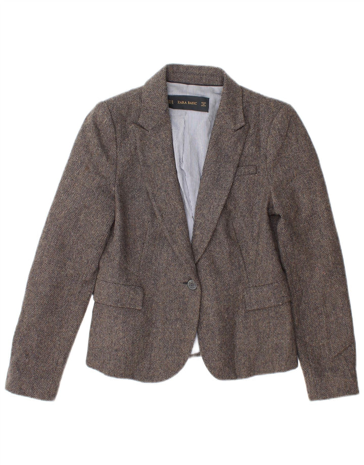 Zara Chaqueta Blazer De 1 Botón Para Mujer UK 42 Acetato De Espiga Gris Medio