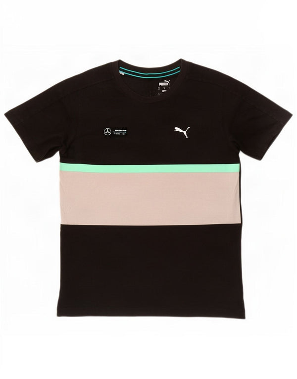 Puma Camiseta gráfica para hombre Top Small Black Colourblock Cotton