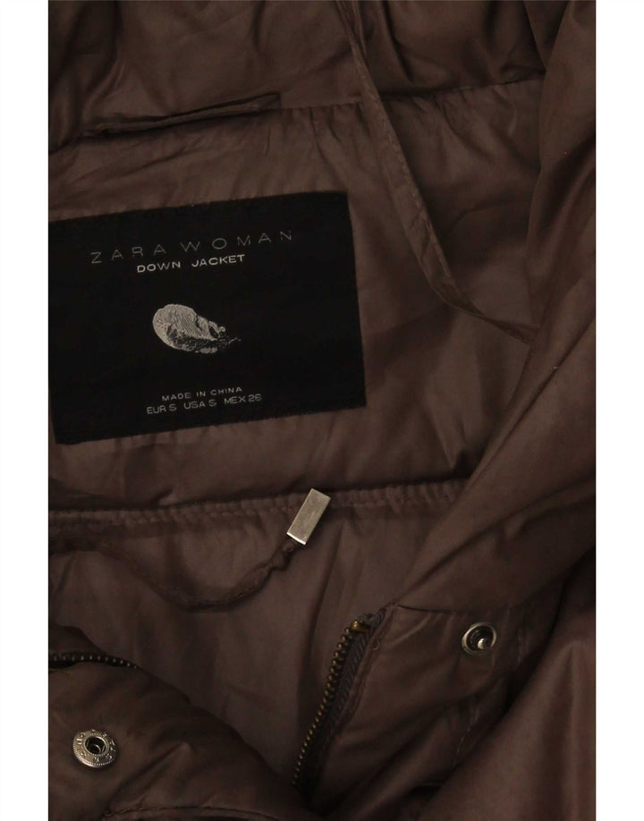 Zara Mujer Chaqueta Acolchada UK 8 Small Marrón Poliéster