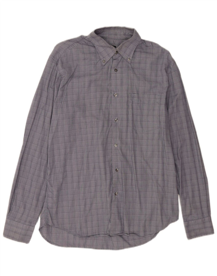 Roccobarocco Camisa para hombre Talla 42 16 1/2 Algodón a cuadros azul grande