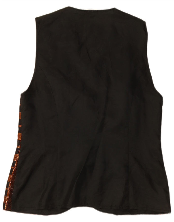 VINTAGE Chaleco de Mujer Reino Unido 14 Marrón Medio Check Poliéster