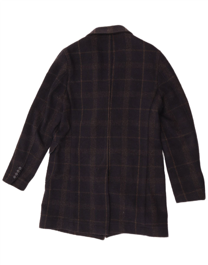 Enrico Coveri Abrigo cruzado para hombre IT 50 Large Lana a cuadros azul marino