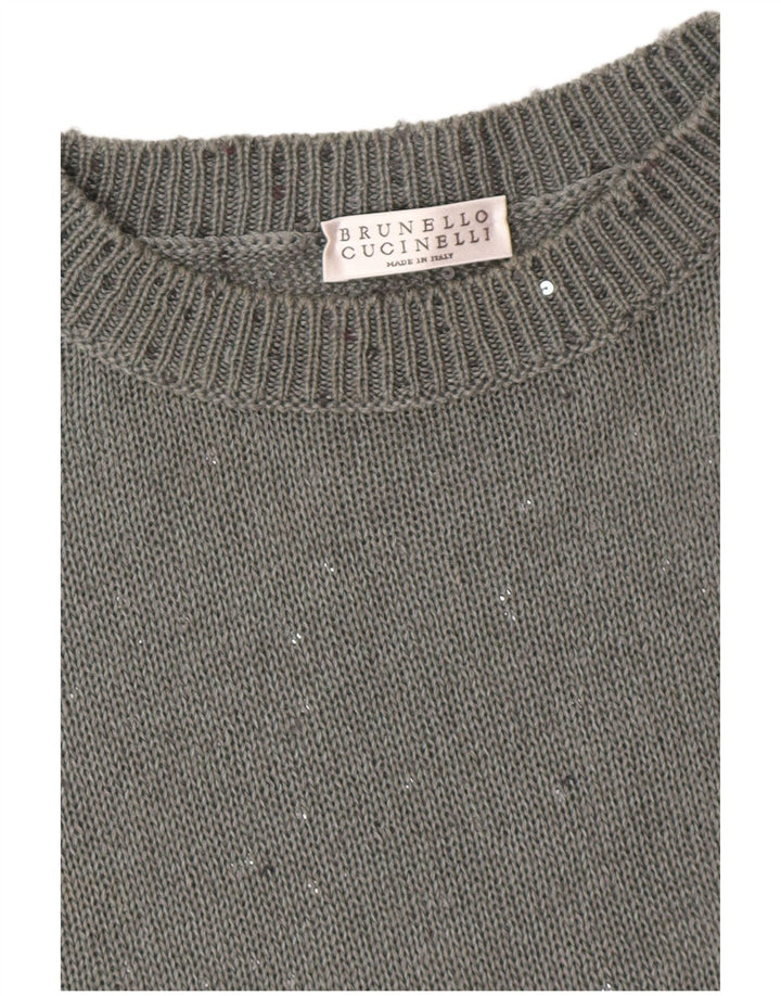 BRUNELLO CUCINELLI Jersey de cuello redondo para mujer UK 40 Gris medio