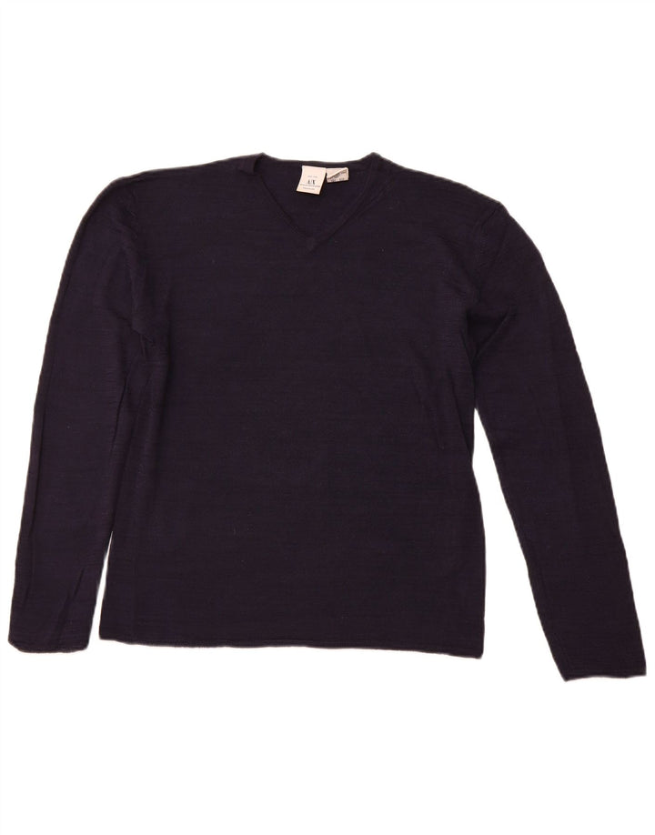 ARMANI EXCHANGE Suéter con cuello en V para mujer UK 12 Medium Azul marino