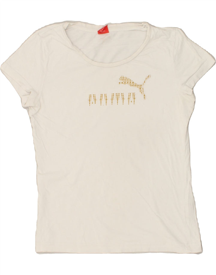PUMA Womens Graphic T-Shirt Top UK 12 Medium White | Vintage Puma | Thrift | Second-Hand Puma | Used Clothing | Messina Hembry 