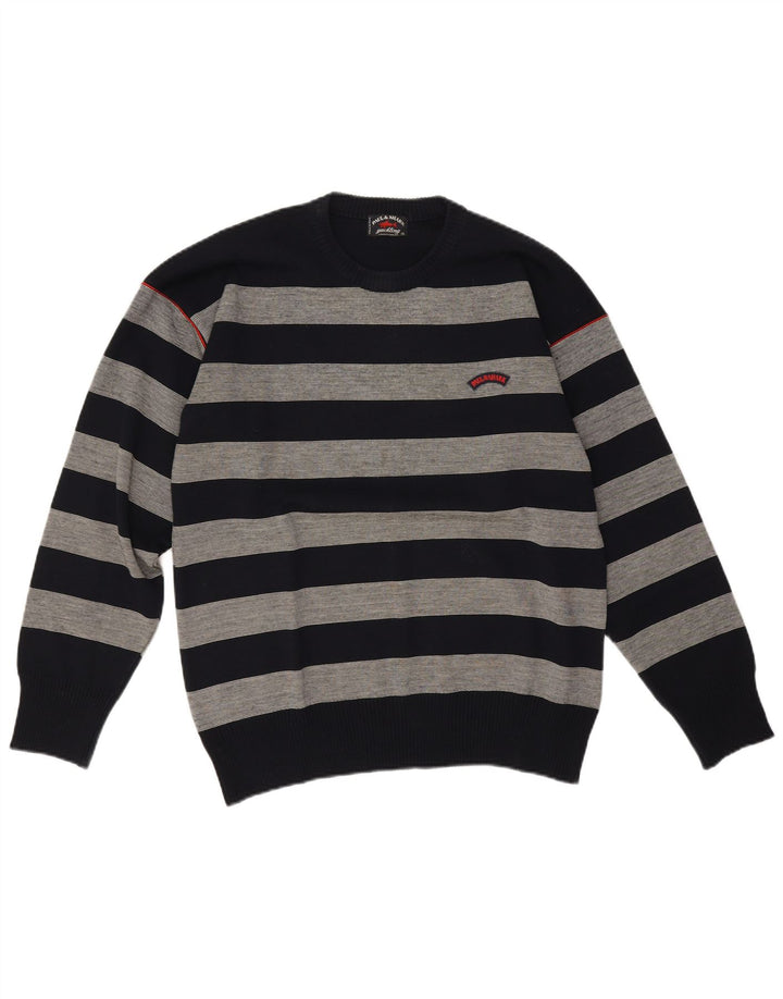 Paul & Shark Jersey con Cuello Redondo para Hombre, Jersey de Rayas Azul Marino Mediano