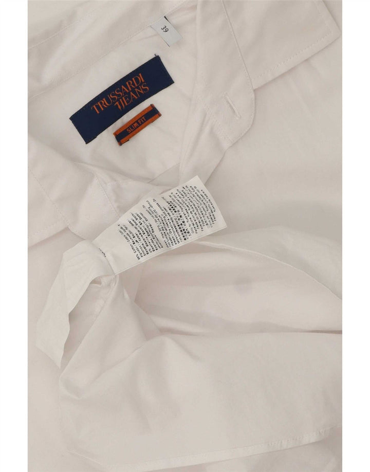 Camisa Trussardi Jeans Hombre Slim Fit Talla 39 Mediano Blanco Algodón