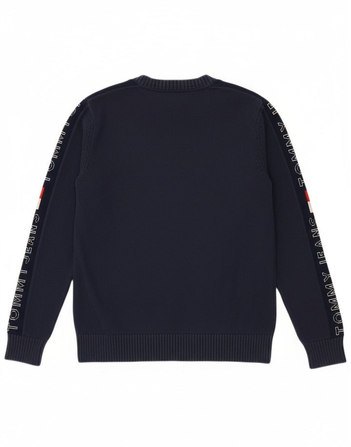 TOMMY HILFIGER Mens Graphic Crew Neck Jumper Sweater Small Navy Blue