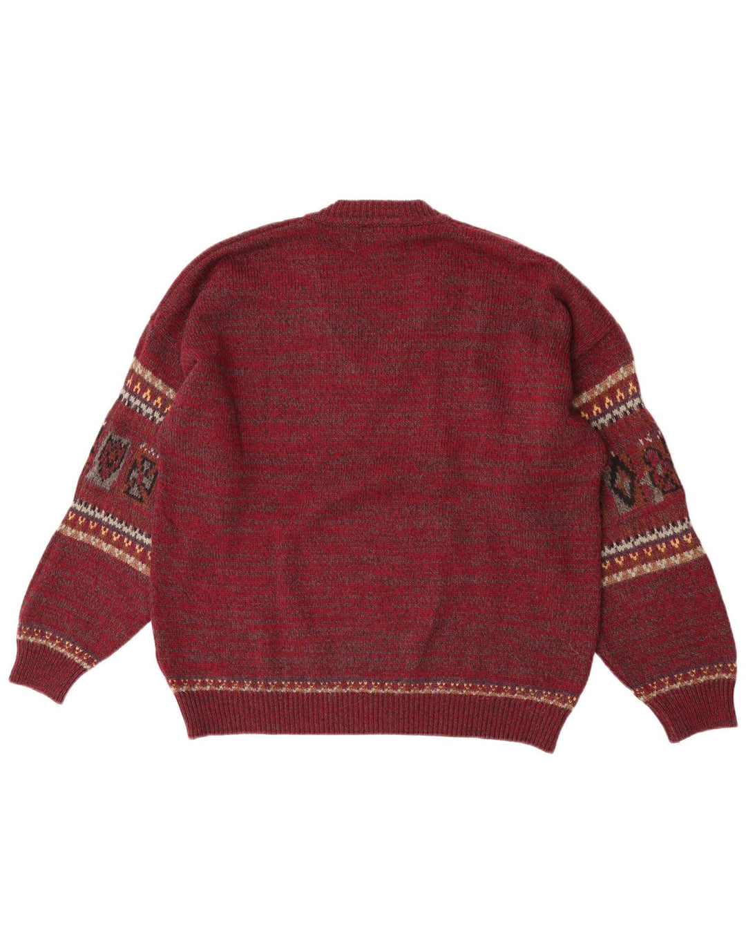 Fiume Suéter tipo jersey con cuello en V para hombre Lana de isla feria color burdeos grande