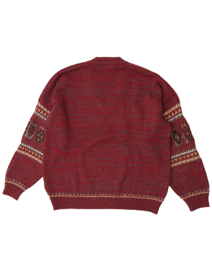 Fiume Suéter tipo jersey con cuello en V para hombre Lana de isla feria color burdeos grande