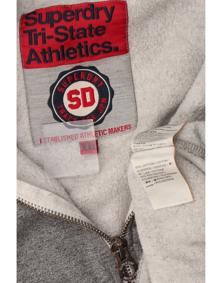 Superdry Chaqueta de chándal con gráfico gráfico para hombre, talla 2XL, algodón gris con bloques de color