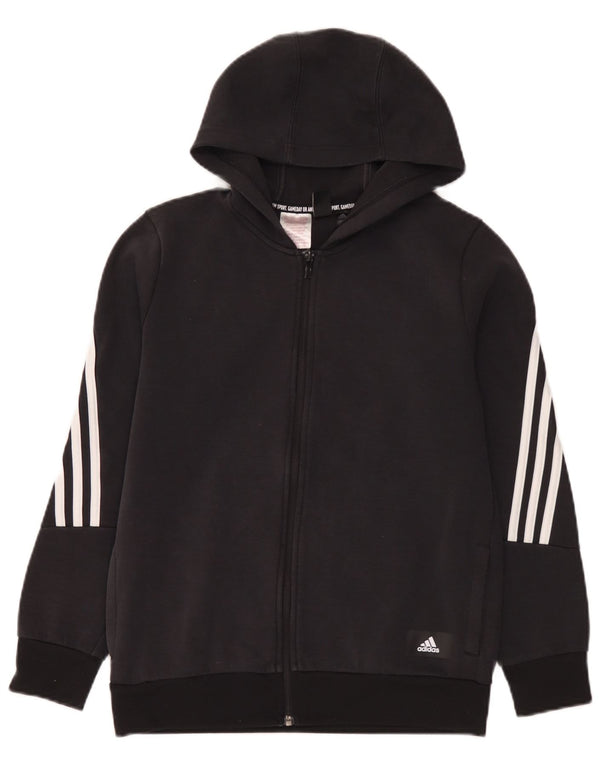 Adidas - Sudadera con capucha y cremallera para niños, 13-14 años, algodón negro