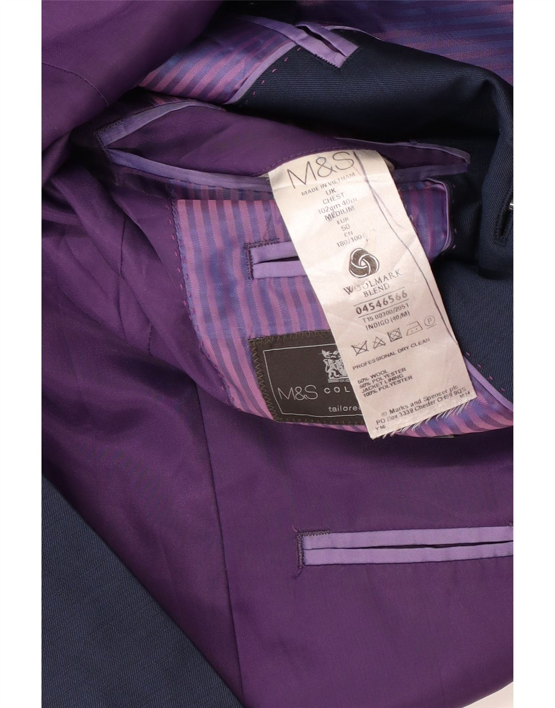 Marks & Spencer Chaqueta tipo blazer de 2 botones para hombre UK 40 Large Lana azul marino