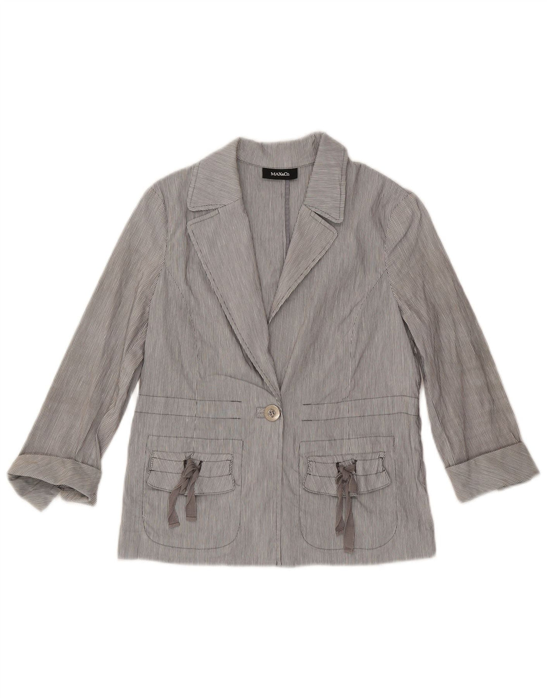 Max & Co. Chaqueta tipo blazer de manga 3/4 para mujer UK 8 Small Blue Pinstripe