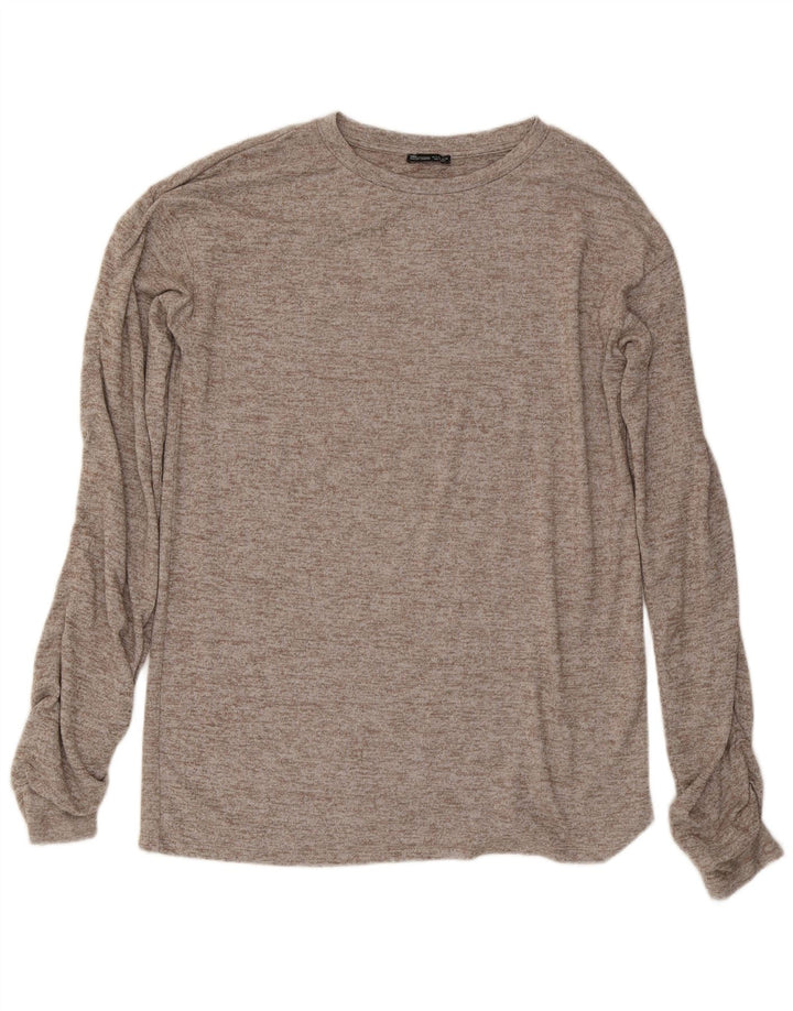 Zara Mujer Top Extragrande Manga Larga UK 40 Pequeño Gris Moteado