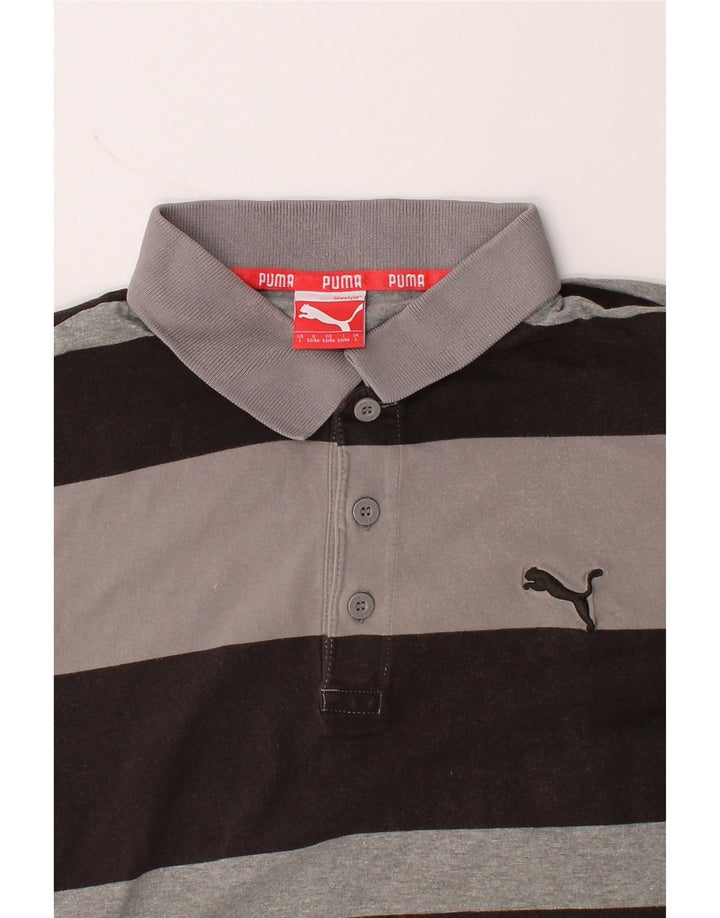 PUMA Mens Polo Shirt Large Brown Striped Vintage Puma and Second-Hand Puma from Messina Hembry 