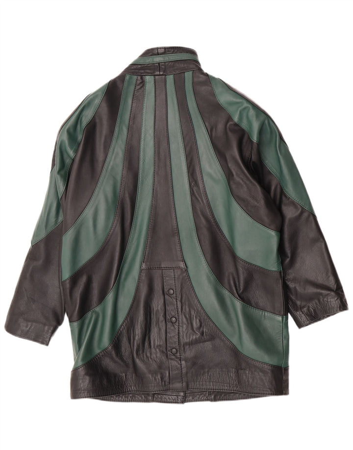 Vintage mujer suelta ajuste chaqueta de cuero EU 46 XL negro colorblock cuero