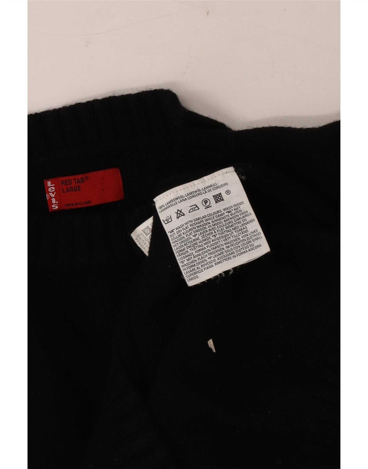 Levi's Jersey con cuello redondo para hombre, talla grande, de lana de cordero negra