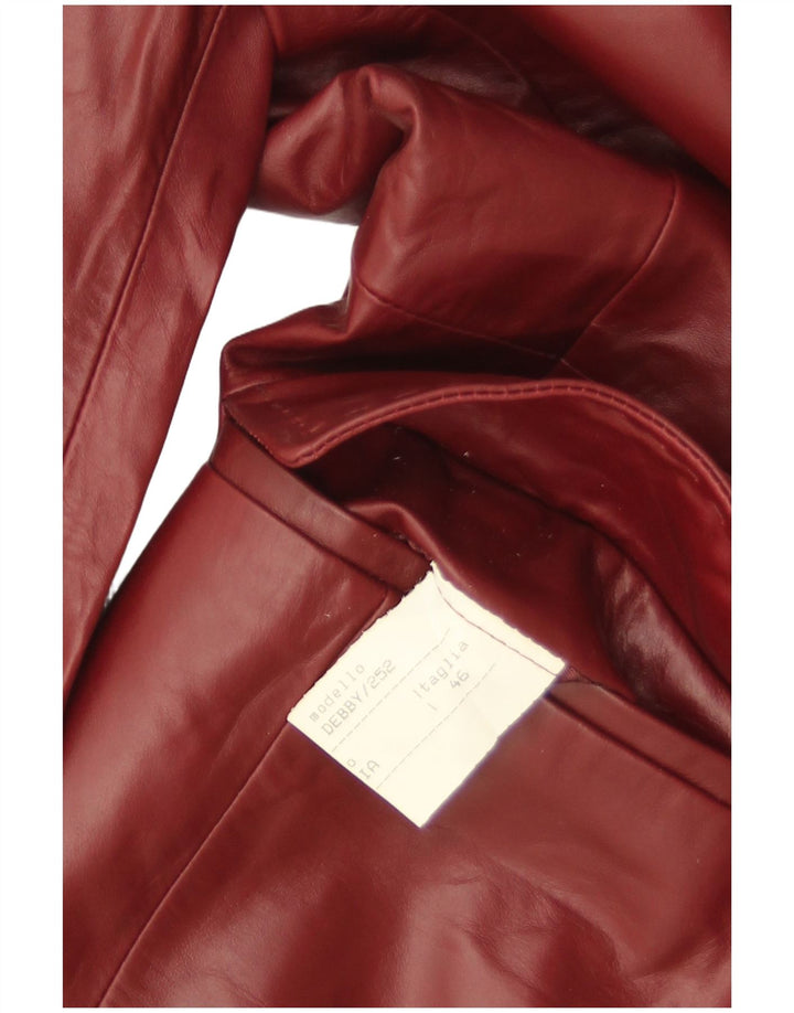 Vintage mujer 3 botones cuero Blazer chaqueta IT 46 grande borgoña