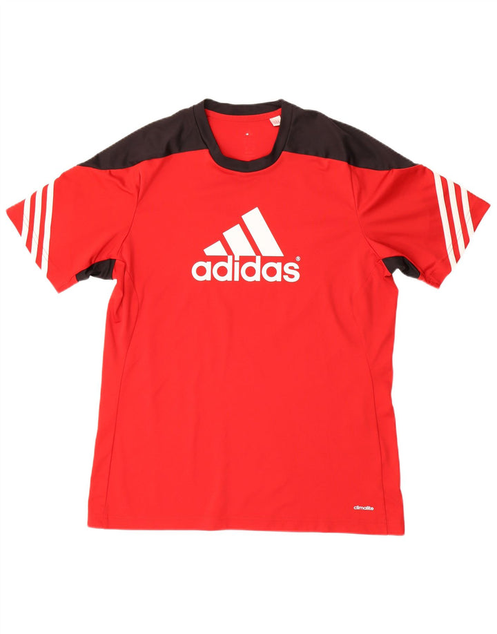 ADIDAS Mens Climalite Graphic T-Shirt Top Large Red Colourblock Polyester