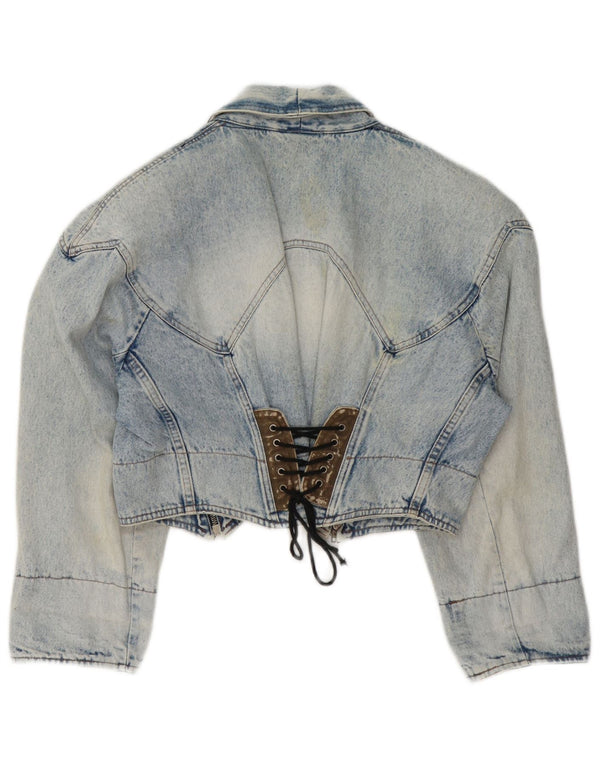 Vintage mujer crop denim chaqueta Reino Unido 14 azul medio