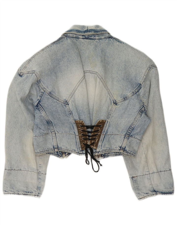Vintage mujer crop denim chaqueta Reino Unido 14 azul medio