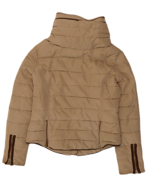 Zara Mujer Chaqueta Acolchada Corta Con Capucha UK 44 Poliéster Beige Medio