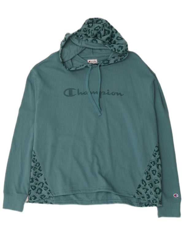 Champion Sudadera con capucha gráfica para mujer UK 46 Large Blue Animal Print