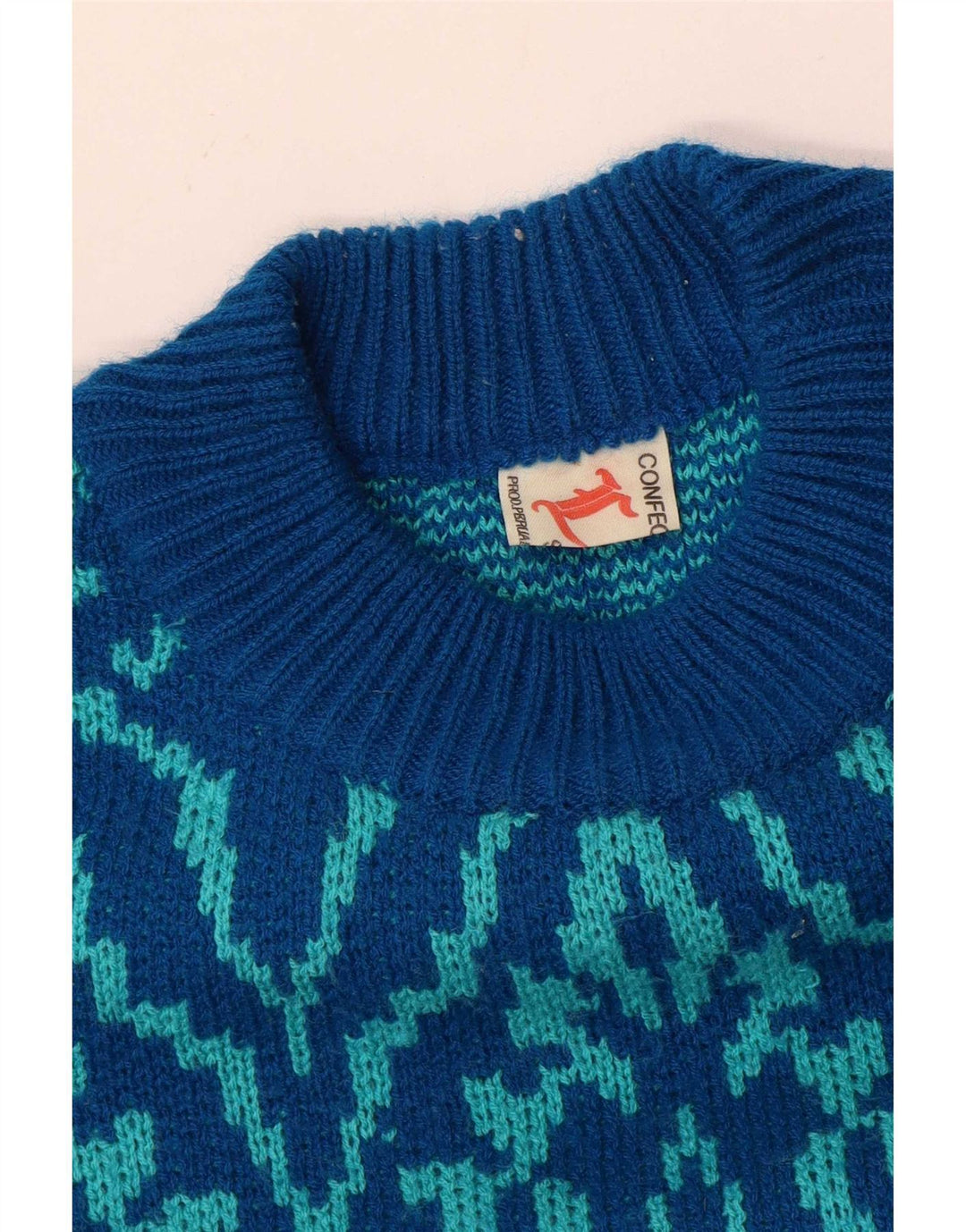 Vintage hombres cuello redondo jersey suéter medio azul paisley