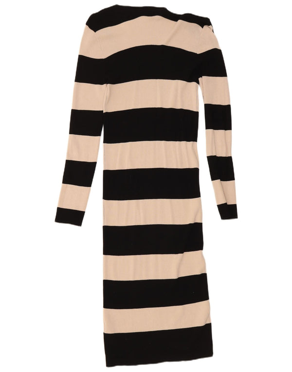 Oasis Vestido ajustado de manga larga para mujer UK 40 Small Viscosa a rayas negras