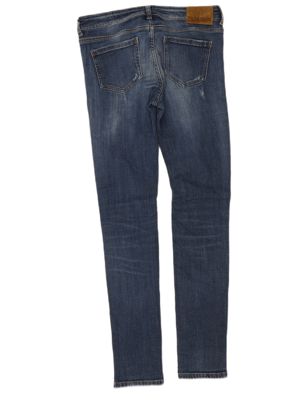 Zara Vaqueros pitillo desgastados de talle medio para mujer EU 38 Small W30 L29 Azul