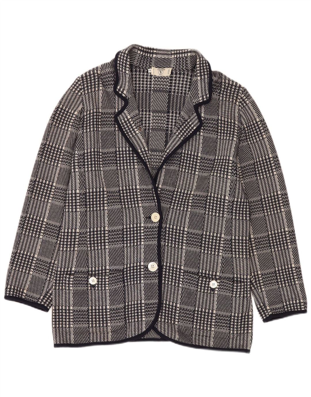 VALENTINO Chaqueta Miss V para Mujer IT 48 XL Pata de Gallo Azul Marino