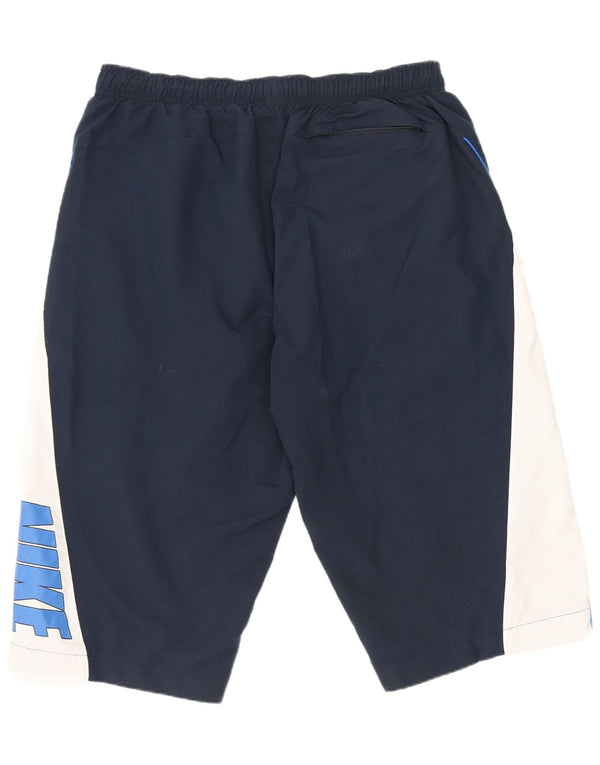 Nike Pantalones cortos deportivos con estampado gráfico para hombre, talla grande, azul marino, color block, poliéster, deportes