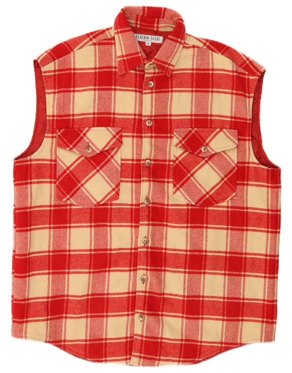 Vintage hombres sin mangas leñador franela camisa grande rojo comprobar lana