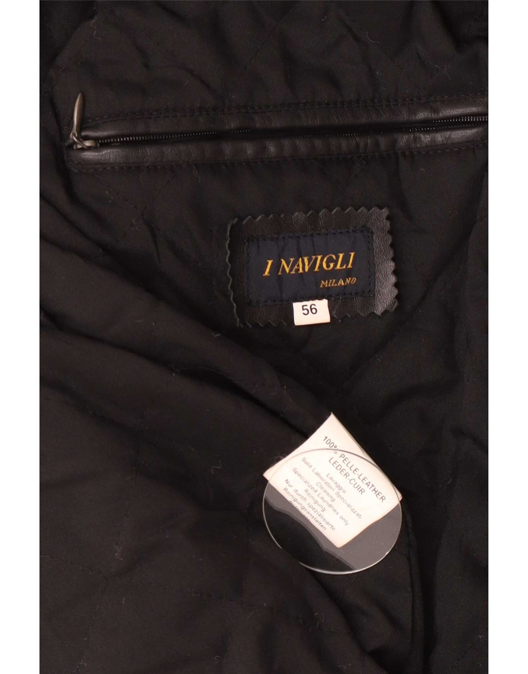 I NAVIGLI Chaqueta de cuero para hombre IT 56 3XL Negro