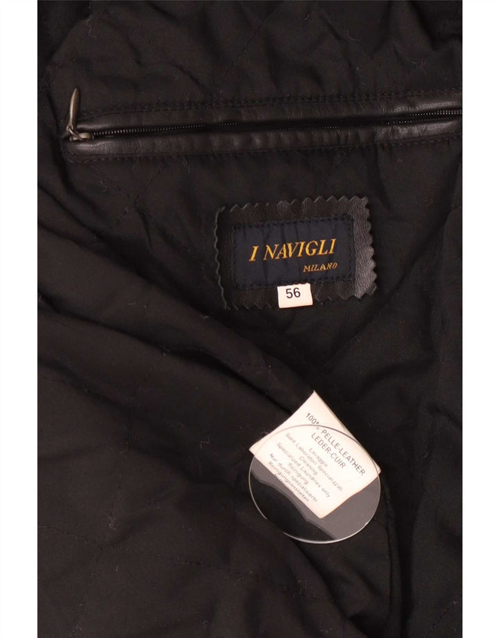I NAVIGLI Chaqueta de cuero para hombre IT 56 3XL Negro